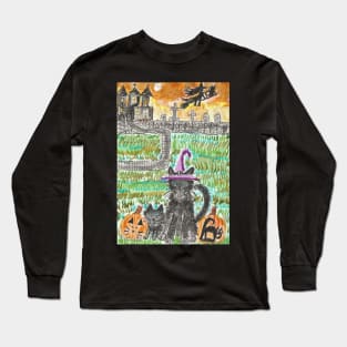 Halloween cat painting Long Sleeve T-Shirt